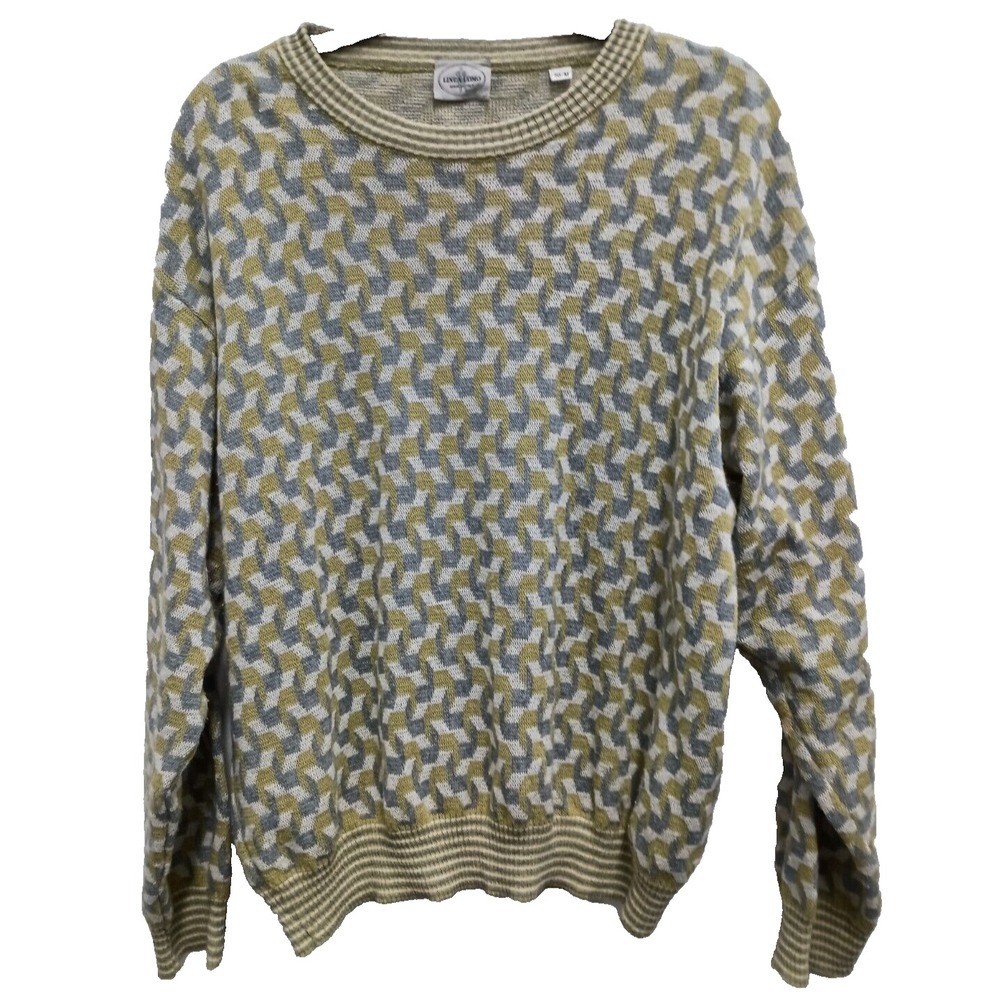 Vintage 80s Linea Uomo Grandpa Sweater Mens Medium Olive Gray Pullover Knit